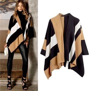 Parrish LA Stevie Poncho One Size Rachel Zoe Curateur Box ColorBlock Poncho